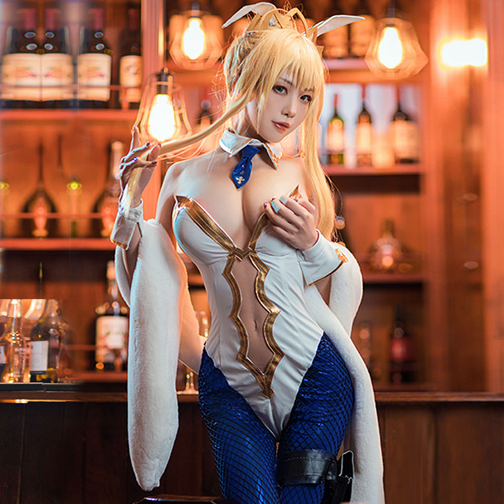 Fate Grand Order Ruler Artoria Pendragon Swimsuit Bunny Girl Rabbit Cosplay Costume
