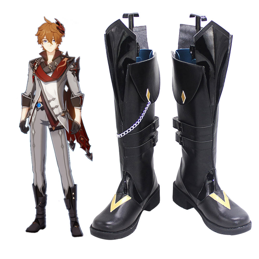 Genshin Impact Childe Tartaglia Black Shoes Cosplay Boots