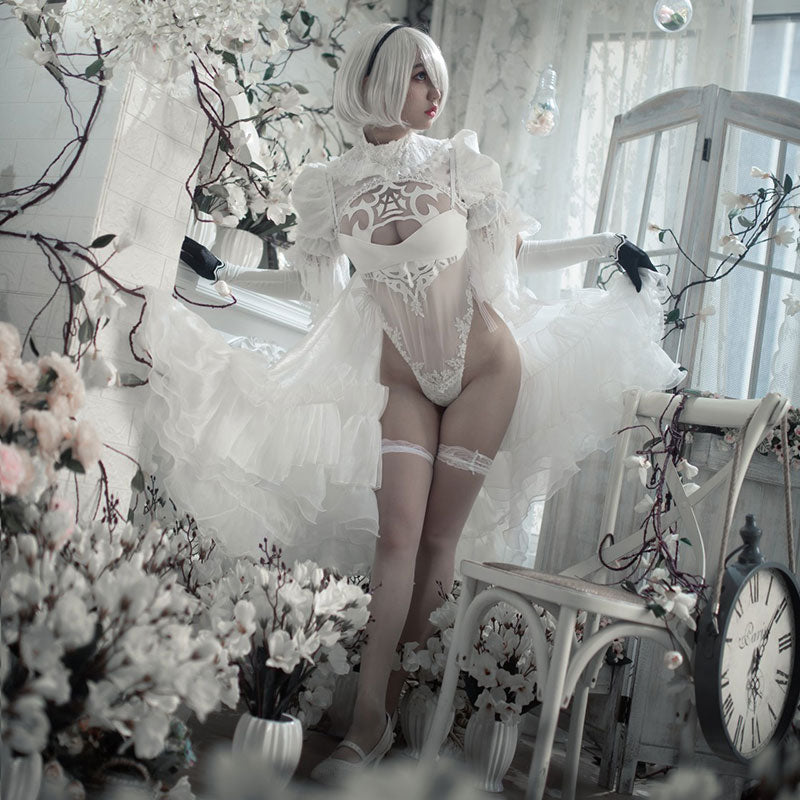 NieR: Automata 2B YoRHa No.2 Type B White Black Wedding Dress Cosplay Costume - Size Customization