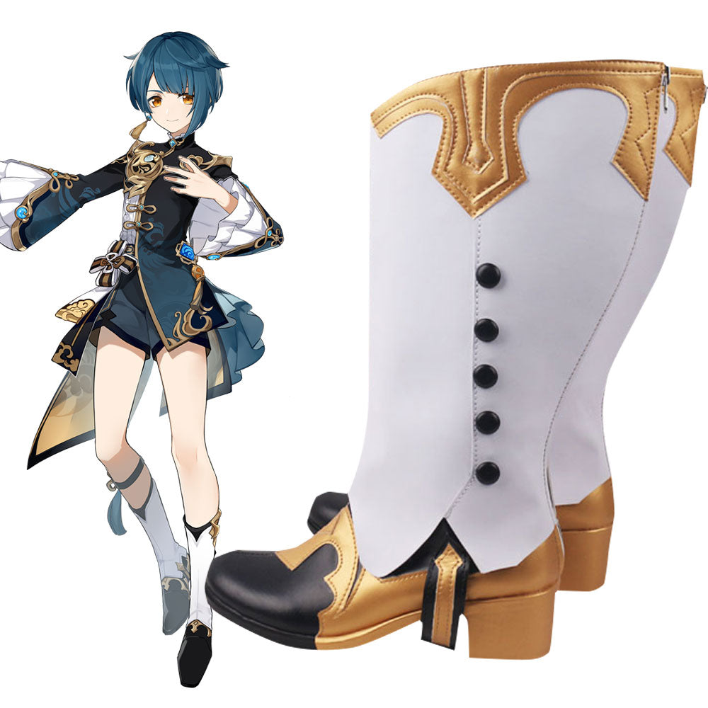 Genshin Impact Xingqiu White Black Shoes Cosplay Boots