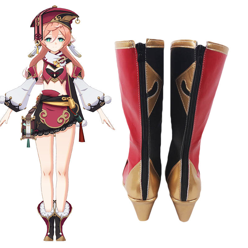 Genshin Impact Yanfei Red Black Shoes Cosplay Boots