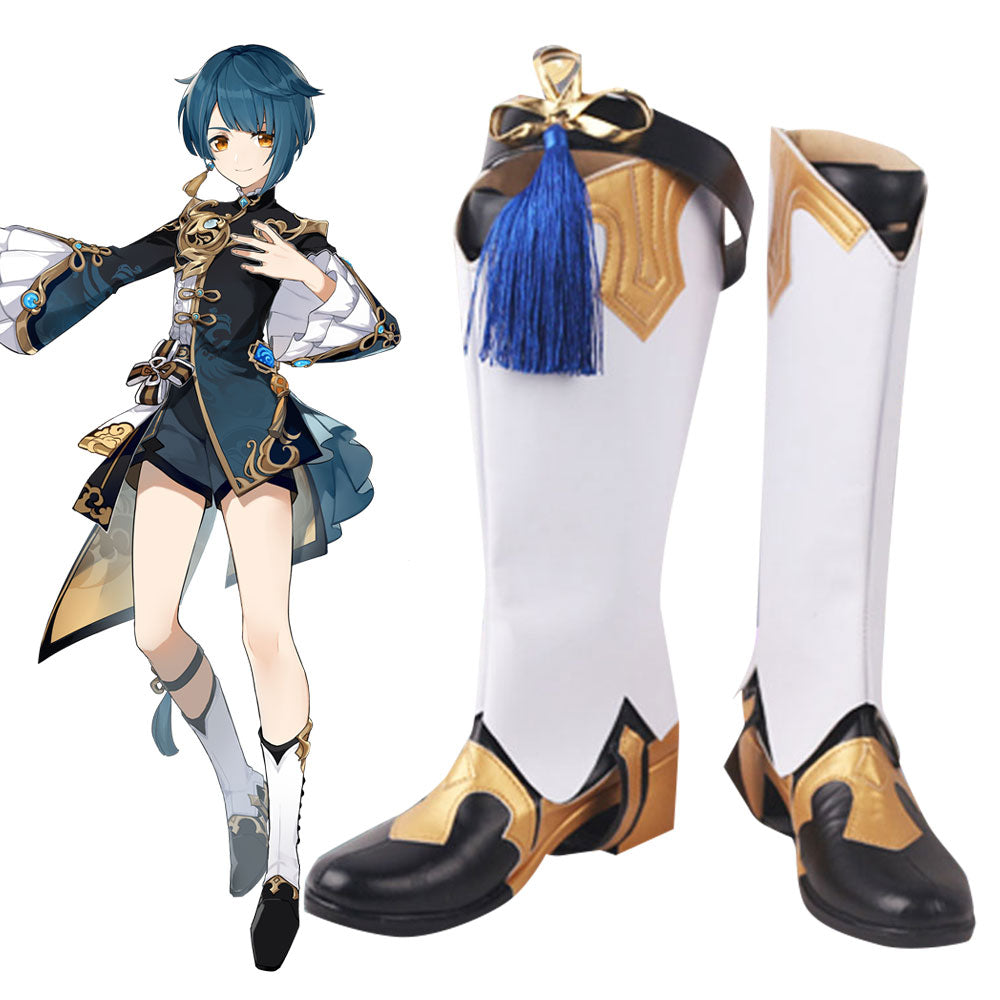 Genshin Impact Xingqiu White Black Shoes Cosplay Boots