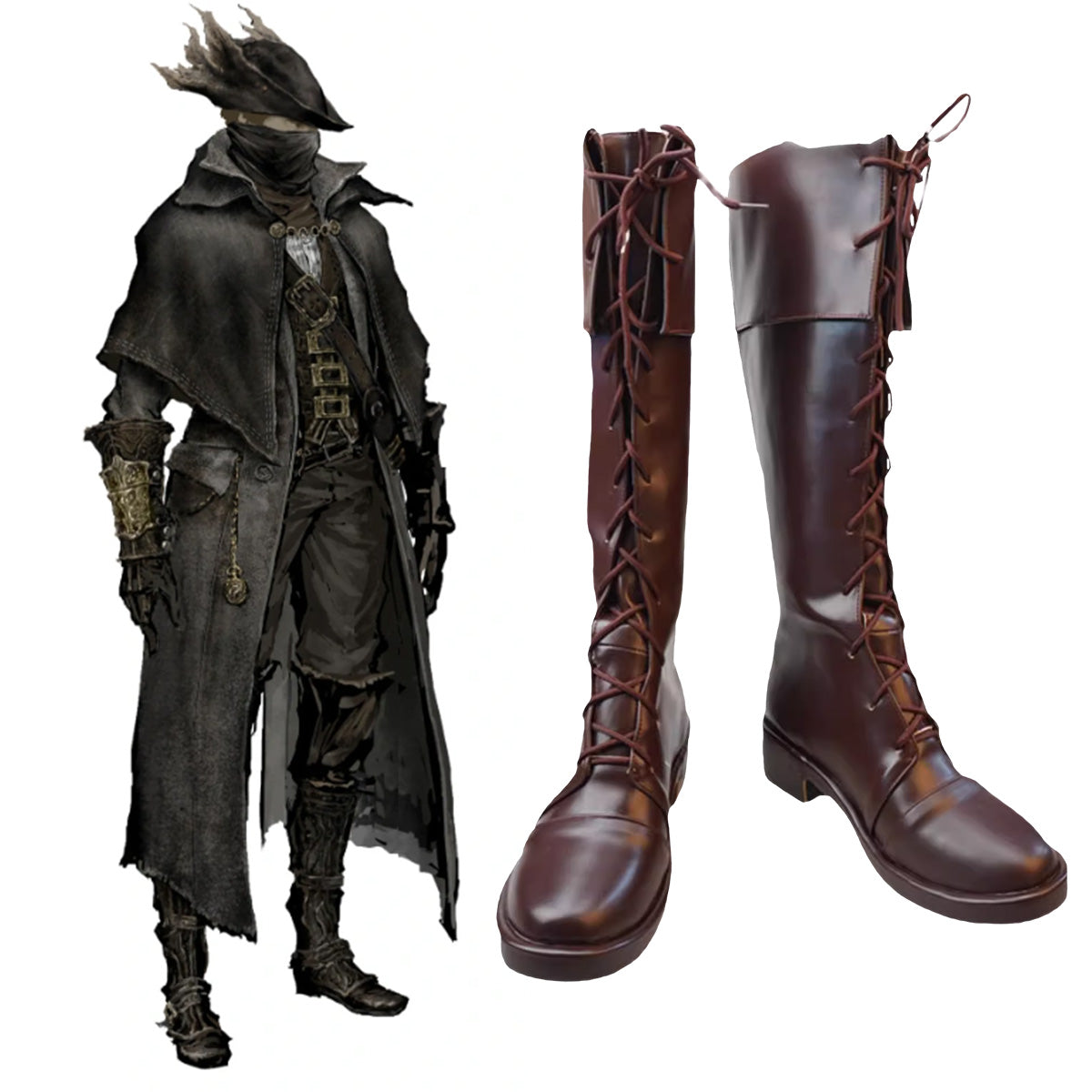 Bloodborne The Hunter Brown Shoes Cosplay Boots