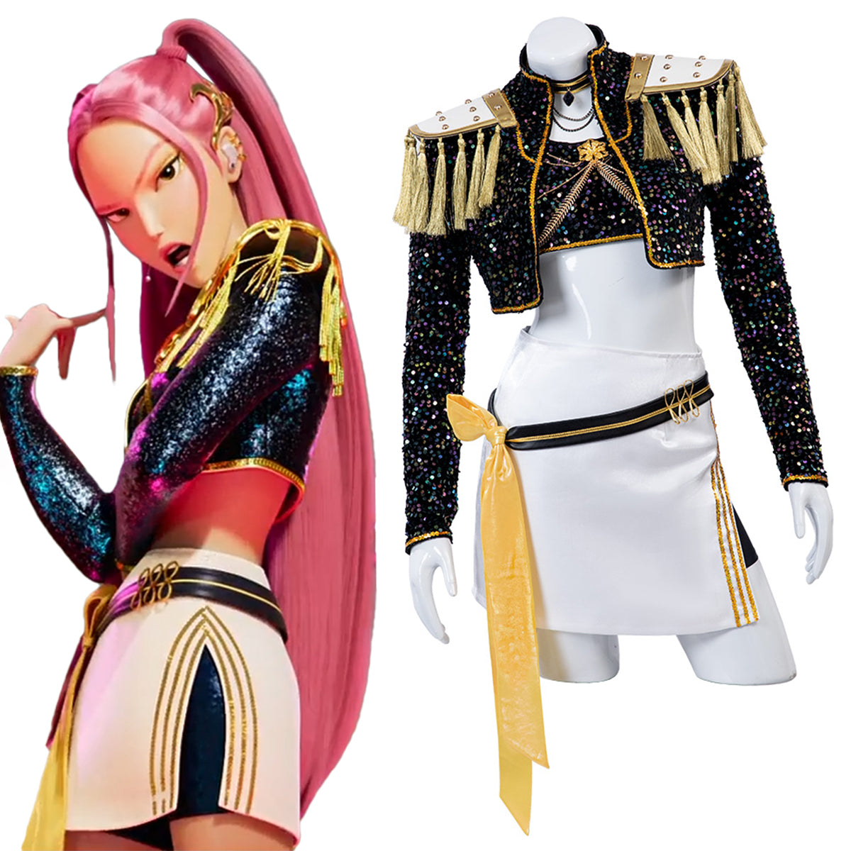 Kpop Demon Hunters Mira Golden Black Dance Outfit Cosplay Costume
