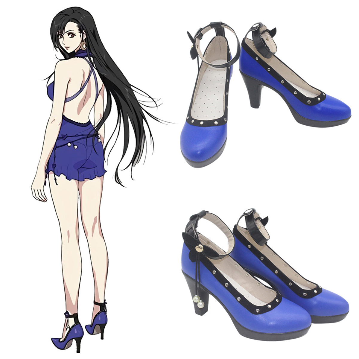 Final Fantasy VII Remake FF7 Tifa Lockhart Blue Cosplay Shoes
