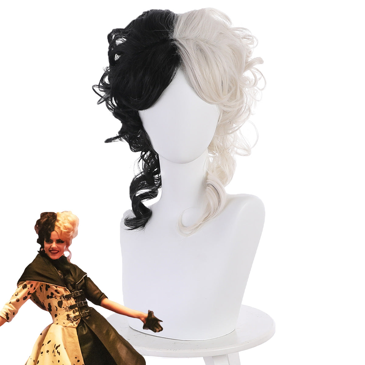 Disney Movie Cruella de Vil Black Silver Cosplay Wig D Edition
