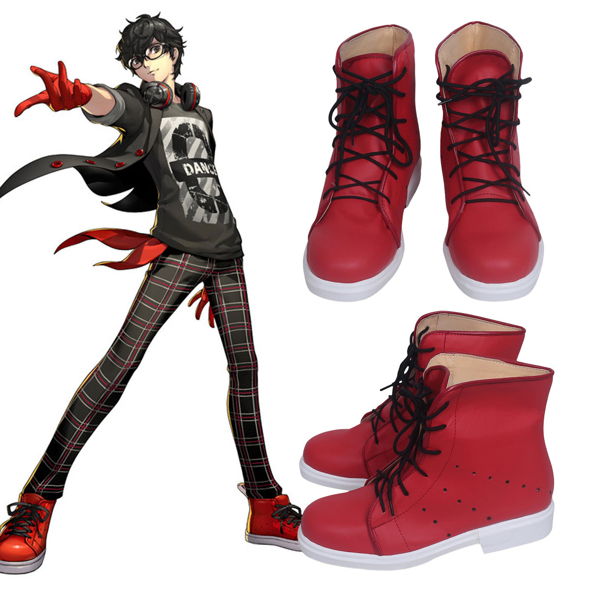 Persona 5: Dancing Star Night Protagonist Akira Kurusu Ren Amamiya Red Cosplay Shoes Cosplay Boots