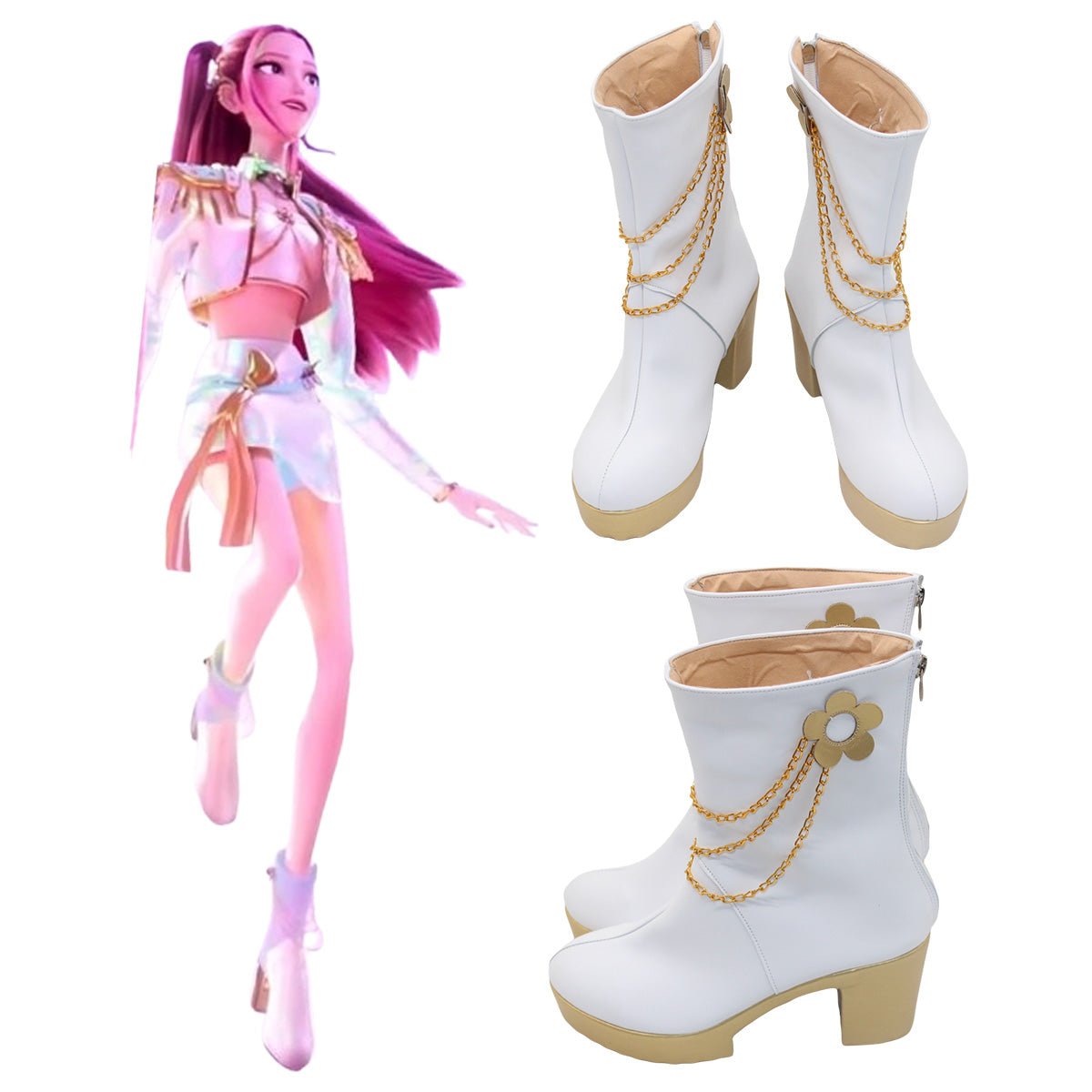 Kpop Demon Hunters What It Sounds Like Mira White Shoes Cosplay Boots