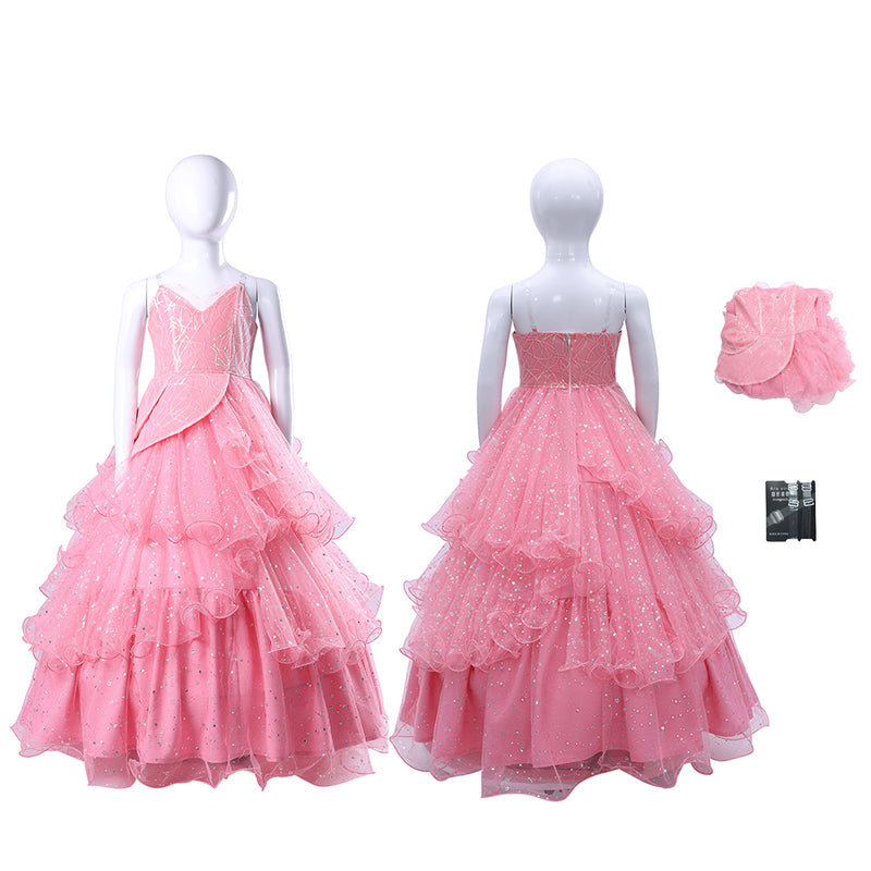 Kids Wicked Witch Glinda Cosplay Costume Pink Dress Good Witch Outfit