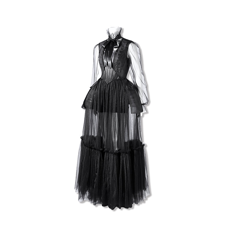 Deluxe Wednesday Season 2 Wednesday Black Dance Mesh Dress Cosplay Costume