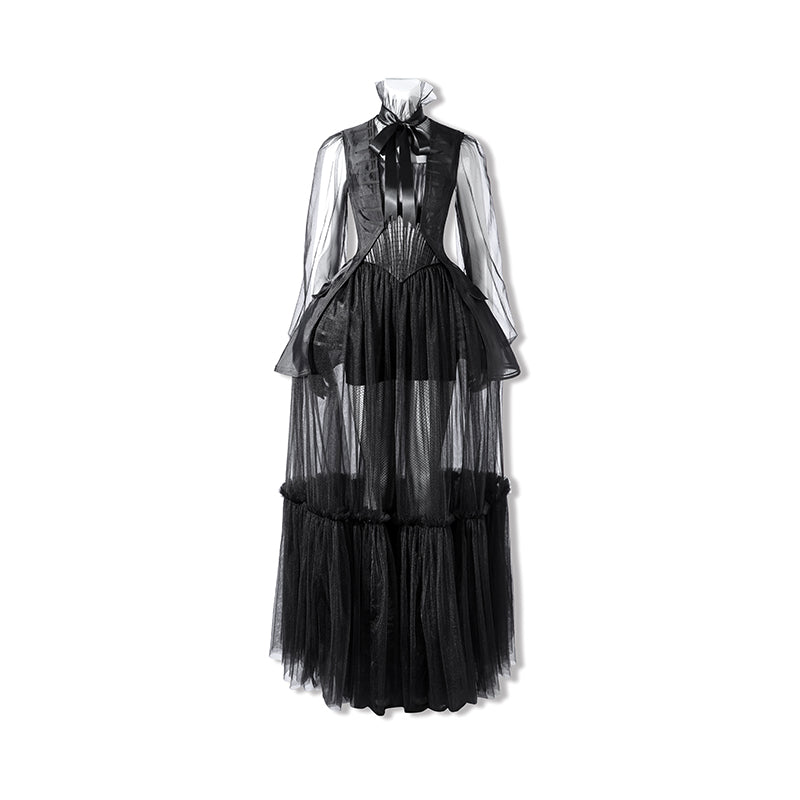 Deluxe Wednesday Season 2 Wednesday Black Dance Mesh Dress Cosplay Costume