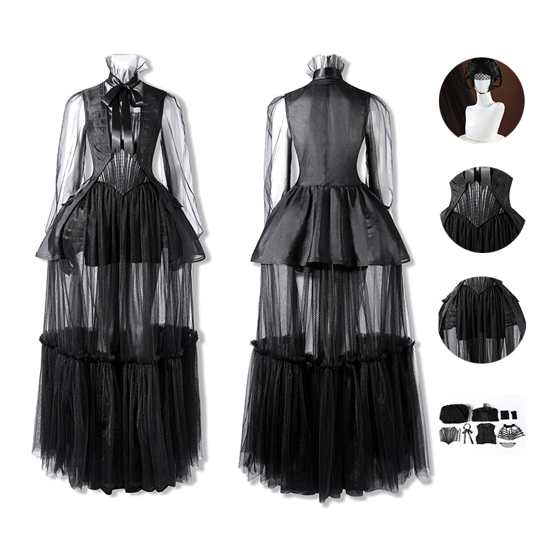 Deluxe Wednesday Season 2 Wednesday Black Dance Mesh Dress Cosplay Costume
